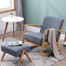 Yyuoqafn Solid Wood Rocking Chair Natural and Linen Fabric Thick Cushion Built-in high Resilience Sponge +Double Spring Soft Bag Simple and Modern Design Comfortable Lounge Rocking Chair (Grey)