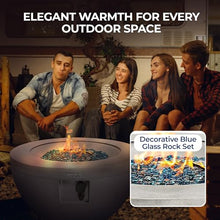 SereneLife 40,000 BTU Propane Fire Pit Table, Round Gas Fire Table with Adjustable Flame Height, Weather Resistant, Blue Glass Rocks, Safe and ETL Certified for Outdoor Use, 30" x 30" x 16.9" Inch