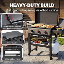 Feasto 28-Inch 3 Burner Propane Flat Top Grill with Hood and Side Burner