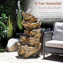 Alpine Corporation TZL132 Outdoor Floor 5-Tier Log Fountain with LED Lights, Cascading Tree Trunk Fountain 47", Brown