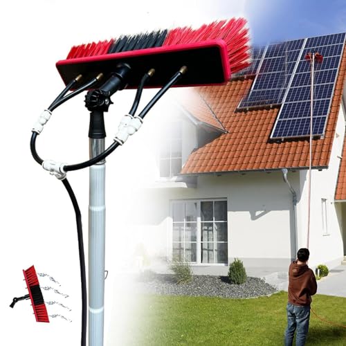 NYMFEA Solar Panel Cleaning Brush and Pole,Photovoltaic Panel Cleaning Trucks Windows Water Fed Extendable Brush Roof Cleaning Tools Conservatory roof Cleaner,7.2m/24ft