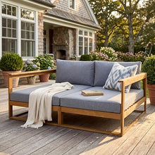 Christopher Knight Home Acacia Wood Outdoor Daybed Patio Sofa, Double Outdoor Lounge Chairs Patio Sofa with Cushions & Armrest, Patio Lounger Outdoor Couch for Backyard Pool Deck, 600 lbs, Grey +Teak