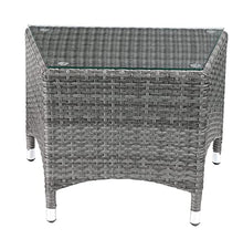 Gray Fabric & Gray Wicker Patio Bistro Set, 3-Piece Patio Furniture Sets Outdoor Wicker Rattan Sectional Sofa Coffee Table with Tempered Glass for Garden Balcony Backyard Yard Poolside (Grey) (Grey)