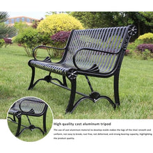 Outdoor Porch Garden Bench, Weatherproof Cast Iron Frame Chair Yard Front Porch Path Yard Lawn Bench,Park Bench with Armrests and Backrest,for Entrance Decor Deck Furniture
