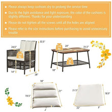 10PCS Patio Rattan Furniture Set Cushioned Sofa Armrest Wooden Tabletop