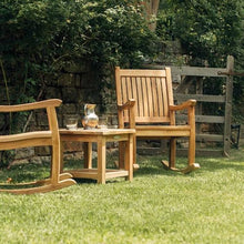 TITAN GREAT OUTDOORS Ash & Ember Cascade Grade A Teak Rocking Chair, Weather Resistant Premium Wood Outdoor Furniture Rocking Chair with Intricate Back Support, Armrests, Sloped Runners