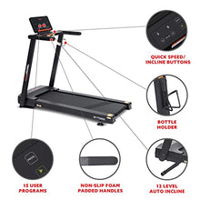 Sunny Health & Fitness Slim Folding Treadmill with 12-Level Auto Incline Black