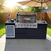 82" 6-Burner Outdoor Kitchen Island Modular BBQ Grill Black&Sivler LPG