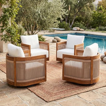 Christopher Knight Home Ayla Outdoor Acacia Wood Swivel Accent Chairs Set of 4, 360° Rotating Lounge Chair Outdoor with Cushions, Outdoor Swivel Chairs with Curved Tub Design, Natural + Beige