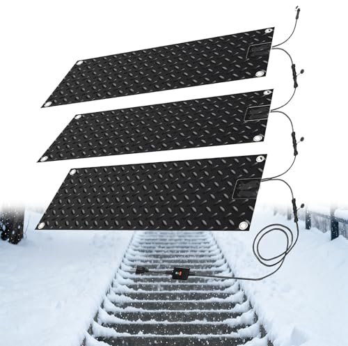 BeoyNot No-Slip Heating Stair Heating Mats,Heated Mats for Winter Snow Removal, 2 in/h Speed, 6 ft Cord, for Stairs, Doorways, Walkways, and Driveways 10x48in(25.4x122cm)-3pcs