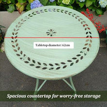 Labasuan Vintage Distressed Cast Iron Round Side Table, 24.4in Weather Resistant Patio Coffee Table, Hollow Pattern Outdoor Accent Table for Balcony Garden Backyard Indoor Plant Stand(Green)