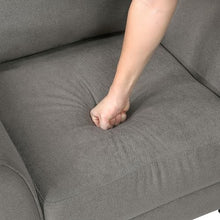 Benzara Xumo Loveseat, Taupe Gray Fabric, 56 Inch, Black Tapered Wood Legs