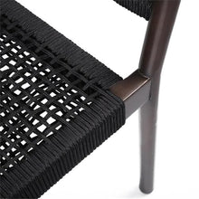 Pemberly Row in-Outdoor Dining Chair Set of 2, 18 in Seat Height, Dark Eucalyptus Wood Frame, Black Rope Finish, Stackable Breathable Design, Weather-Resistant Patio or Indoor Seating