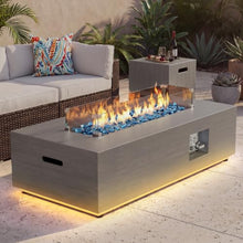 42" Rectangular Outdoor Propane Fire Pit Table with LED for Outside Patio