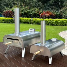 Yioryo Pizza Ovens, 12 Inch Pizza Oven Cooking Wood Fired Pizza Maker Portable Stainless Steel Pizza Grill, Wood Pellet, Silver Portable Party Use(Standard Configuration)