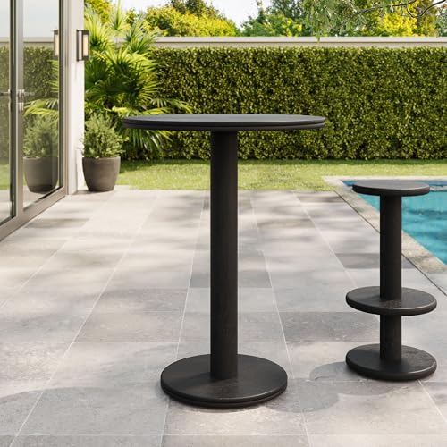 Modway Neo 31 Inch Round Wood Indoor Outdoor Bar Table in Black - High Top Pedestal Bistro Table for Patio Or Kitchen