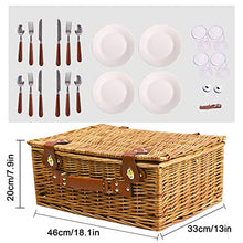 Wicker Picnic Basket Set for 4 Persons with Large Insulated Cooler Compartment, Willow Picnic Hamper Basket with Cutlery Service Kits for Camping, Wedding, Anniversary,Red