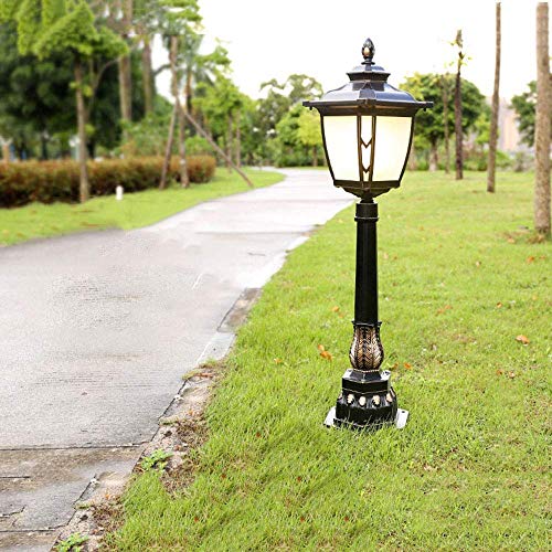 JINHH Pathway Lamp Vintage E27 Outdoor Light Black Gold Aluminum and Glass Shade Garden Floor Lamp Waterproof IP44 Pedestal Lamps Villa Lawn Landscape Entrance Lighting Height