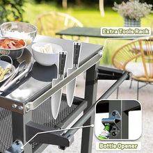 RCJCQSR 3-Shelf Outdoor Grill Table, Movable Stainless Steel Flattop Grill Cart, Multifunctional Metal Work Table Dining Cart Table with Double-Shelf for Indoor & Outdoor Cooking