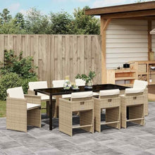 LPERTGFHU 9-Piece Poly Rattan Garden Dining Set, Patio Furniture with Table and 8 Chairs, Beige Outdoor Seating for Backyard