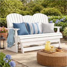 Benjara BM315939 Sami 67 Inch Outdoor Adirondack Glider Loveseat, Dropdown Cupholders, White