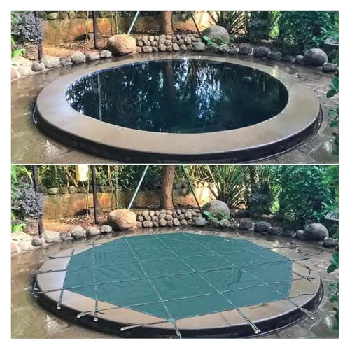 MZZKFC Green Round Pool Covers for In-Ground Swimming Pools, Winter Pool Safety Cover Load 200kg/441lbs, Pool Cover Saver Tarp Block Snow Mud Debris & Leaves(Concrete Floor,34.5'-1051cm)