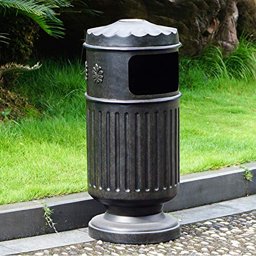 YUHUAWF Outdoor Trash Can Outdoor Trash Can Cast Aluminum Recessed Panel Garbage Can Single Outdoor Metal Waste Bin with Decorative Panel, 10.5 Gallons in Backyard, Deck, or Patio
