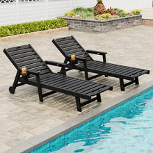Takywep 78" Patio Chaise Lounge Chair Set of 2, Long 5-Positions Adjustable HDPE Outdoor Lounger for Pool, Poly Lounge Chair with Rolling Wheels & Cup Holder for Poolside, Deck, Black
