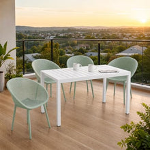 Trygoal 5-Piece Indoor/Outdoor Bistro Set, Weatherproof Patio Furniture Set with Rectangular Slatted Table & 4 Mesh Chairs, Modern Lounge Chairs with Non-Slip Feet for Balcony, Backyard, Pale Green