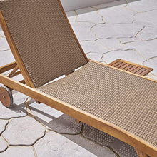 Great Deal Furniture Kimberley Outdoor Wicker and Wood Chaise Lounge with Pull-Out Tray, Set of 2, Brown, Teak Finish, (307671)