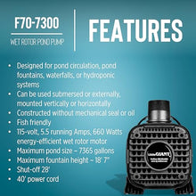 Little Giant 566729 7365 GPH Wet Rotor Pump with 40-Ft. Cord for ponds up to 7300 Gallons, Black, F70-7300