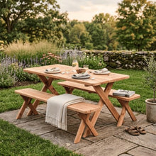 Keystone Amish Co. 8’ Red Cedar Crossleg Table with 2 Benches, Mushroom Stain