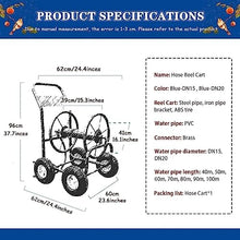 REROM Outside Heavy Duty Iron Garden Trolley,Portable Water Hose Cart with Rollers Household Water Pipe Storage Rack Can Accommodate Hose Reels (Color : Blue-dn20, Size : Hose Cart+60m Pipe)