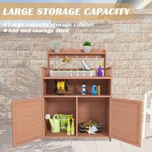 Outdoor Potting Bench with Large Storage Cabinet and Top Shelf for Garden Workstation Use