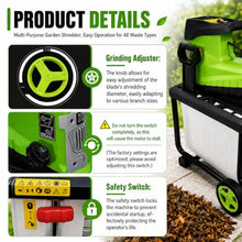MIAOXIAOLONG Wood Chipper Shredder, 1.8" Cutting Diameter | Electric Chipper with 60L Collection Bin & Portable Wheels, 2800W Electric Mulcher Shredder for Mulching, Yard, Green