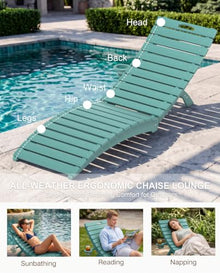 PLUUV HDPE Pool Chaise Lounge Chairs with Cup Holder, Set of 4, Blue