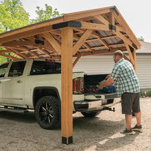 Backyard Discovery Norwood 24' x 12' Cedar Wood Outdoor Gazebo Pavilion with Hardtop Galvanized Steel Peak Roof, Snow Support, Wind Resistance, PowerPort, Shade for Garden, Patio, Deck, Entertaining