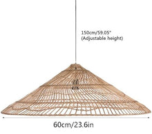 Natural Rattan Pendant Light, Boho Rattan Handwoven Pendant Lamp, Rustic Farmhouse Hanging Light Fixture for Kitchen Island, Dining Room, Living Room, Bedroom, Restaurant, Entryway, Foyer(23.6in)