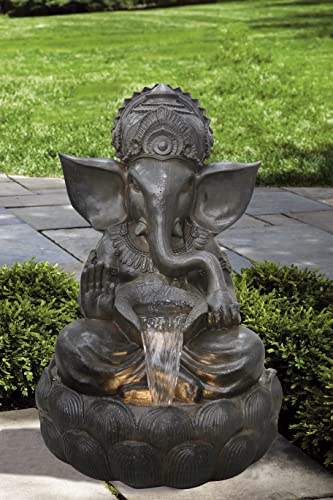 35In Ganesha Sculptural Outdoor Fountain with Warm White LEDs
