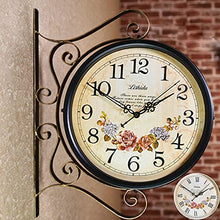 EHVYBDX Outdoor Garden Wall Clock, Wrought Iron Retro Double Sided Station Clock Garden Clock 360° Rotation Waterproof Outdoor Clock Decoration Outside Clock