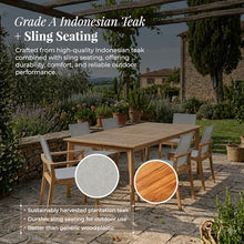 POVL Outdoor Menlo 7-Piece Teak Patio Dining Set for 6 — 95" Rectangular Grade A Teak Table, 2 Armchairs & 4 Side Chairs — Modern Patio Furniture for Deck, Backyard & Poolside