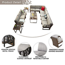 Festival Depot 13Pc All Weather Wicker Patio Conversation Set with Grey Cushions