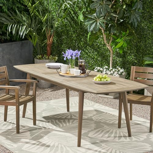 Christopher Knight Home Erica 94.5" L Outdoor Expandable Dining Table for, Acacia Wood Dining Table with Slat Design, Patio Dinner Table for 6-8 Person, Rectangular Table for Porch Garden, Grey