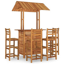 WDGJJFECNMUEHI 5 Piece Patio Bar Set Solid Wood Acacia Outdoor Furniture with Rooftop Shade, 4 Bar Stools & Dining Table for Garden, Backyard, Terrace Durable & Weather-Resistant