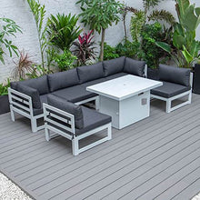 LeisureMod Chelsea 7-Piece Outdoor Patio Conversation Set with Fire Pit Table Black