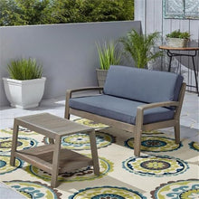 Christopher Knight Home Grenada Outdoor Acacia Wood Loveseat and Coffee Table Set with Water Resistant Cushions, Teak Finish / Red