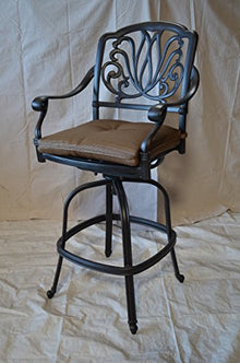 Patio Land Elizabeth Outdoor Patio Set 6pc Swivel Barstools 30" H Dark Bronze Cast Aluminum Walnut