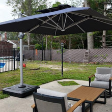 11FT Double Top Square Deluxe Lighted Cantilever Umbrella With Base,Navy