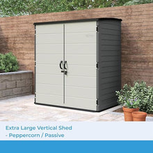 Suncast XL Vertical Storage Shed, 106 Cu Ft, Lockable Doors, Iron Ore Gray