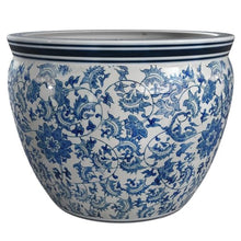 Red Lantern Large 18" Porcelain Fishbowl Blue & White Floral Planter or Cachepot for Indoor/Outdoor Use in Garden Entryway Living Room Boho Eclectic Modern Contemporary Classic Traditional Style Decor